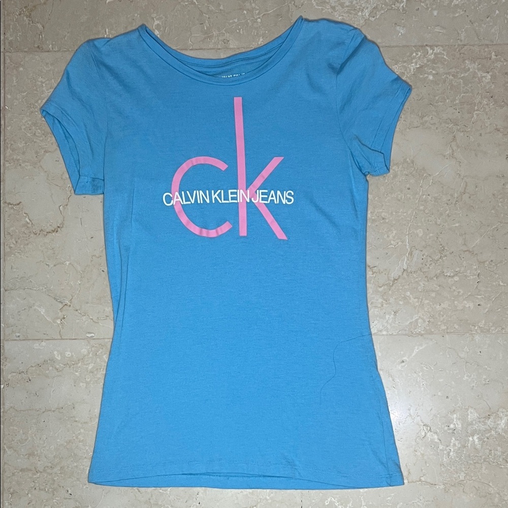 Calvin Klein Blue Tee with Pink Logo